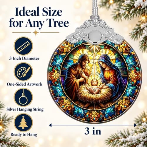 Nativity Christian Ornament 2026, 3 Inch Stained Glass Christmas Decor, alternate view 2