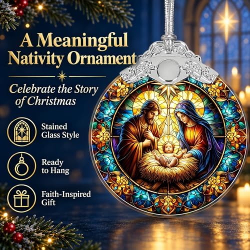 Nativity Christian Ornament 2026, 3 Inch Stained Glass Christmas Decor, alternate view 3