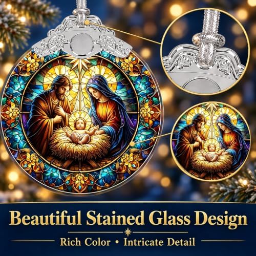 Nativity Christian Ornament 2026, 3 Inch Stained Glass Christmas Decor, alternate view 4