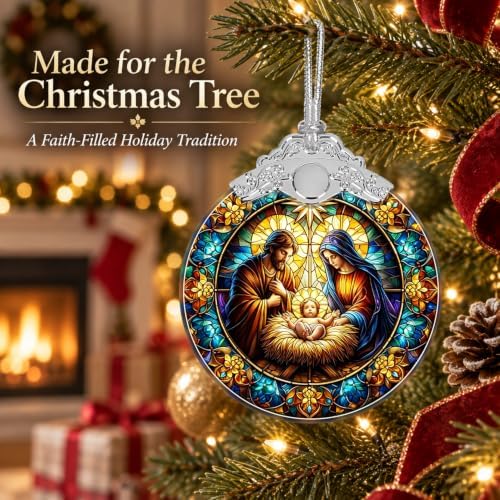 Nativity Christian Ornament 2026, 3 Inch Stained Glass Christmas Decor, alternate view 5