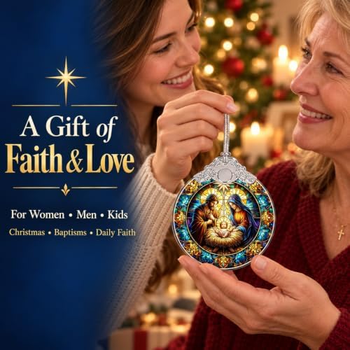 Nativity Christian Ornament 2026, 3 Inch Stained Glass Christmas Decor, alternate view 6