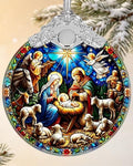 Nativity Christian Ornament, 3 Inch Religious Stained Glass Christmas Decor