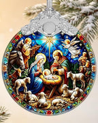 Nativity Christian Ornament, 3 Inch Religious Stained Glass Christmas Decor