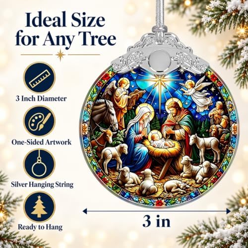 Nativity Christian Ornament, 3 Inch Religious Stained Glass Christmas Decor, alternate view 2