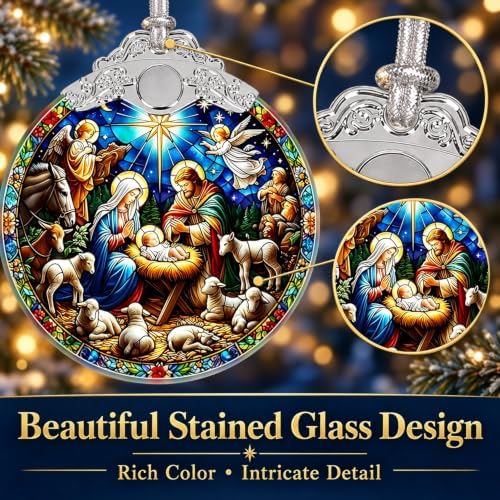 Nativity Christian Ornament, 3 Inch Religious Stained Glass Christmas Decor, alternate view 3