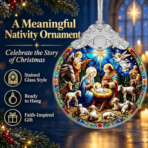 Nativity Christian Ornament, 3 Inch Religious Stained Glass Christmas Decor, alternate view 4