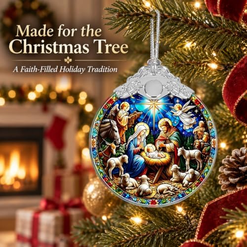 Nativity Christian Ornament, 3 Inch Religious Stained Glass Christmas Decor, alternate view 5