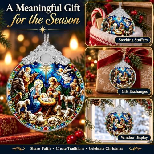 Nativity Christian Ornament, 3 Inch Religious Stained Glass Christmas Decor, alternate view 6