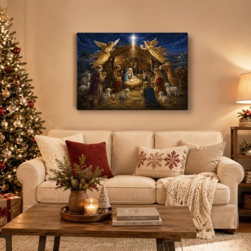 Nativity Scene Christmas Canvas Wall Art, Jesus Christ Canvas Prints, alternate view 2