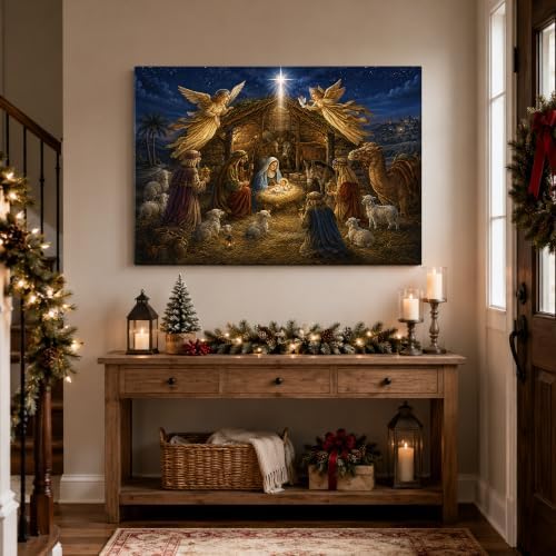 Nativity Scene Christmas Canvas Wall Art, Jesus Christ Canvas Prints, alternate view 4