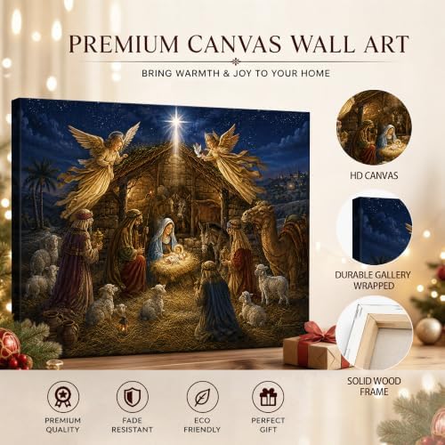 Nativity Scene Christmas Canvas Wall Art, Jesus Christ Canvas Prints, alternate view 5