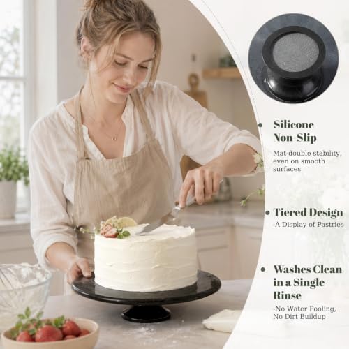 Natural Marble Cake Stand, 12" Round Cupcake Stand, Stone Dessert Display Pedestal for Kitchen Counter, Serving, alternate