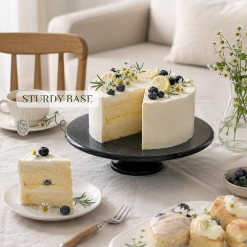 Natural Marble Cake Stand, 12" Round Cupcake Stand, Stone Dessert Display Pedestal for Kitchen Counter, Serving, alternate