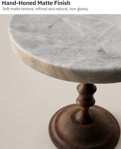 Natural Marble & Walnut Pedestal Tray, Round Riser, 5.9 in in White, alternate view 2