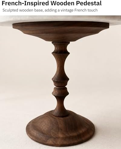 Natural Marble & Walnut Pedestal Tray, Round Riser, 5.9 in in White, alternate view 3