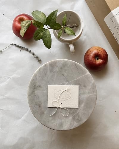 Natural Marble & Walnut Pedestal Tray, Round Riser, 5.9 in in White, alternate view 4