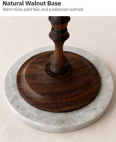 Natural Marble & Walnut Pedestal Tray, Round Riser, 5.9 in in White, alternate view 7