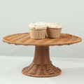 Natural Plastic Rattan Wicker Pedestal Cake Stand, Round Rustic Cupcake Holder Dessert Table Display Centerpiece
