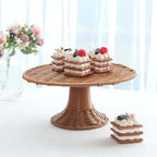 Natural Plastic Rattan Wicker Pedestal Cake Stand, Round Rustic Cupcake Holder Dessert Table Display Centerpiece, alternate