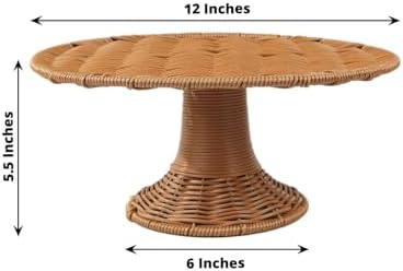 Natural Plastic Rattan Wicker Pedestal Cake Stand, Round Rustic Cupcake Holder Dessert Table Display Centerpiece, alternate