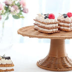 Natural Plastic Rattan Wicker Pedestal Cake Stand, Round Rustic Cupcake Holder Dessert Table Display Centerpiece, alternate