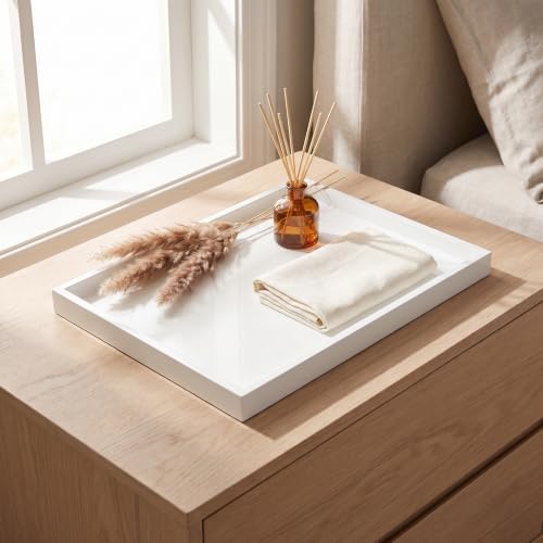 Natural Serving Tray Platter 17.75 x 11.8 Rectangular, White in White, alternate view 2
