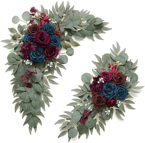 Navy and Burgundy Flower for Wedding Welcome Signs Decorations, Artificial Burgundy Wedding Arch Flowers for