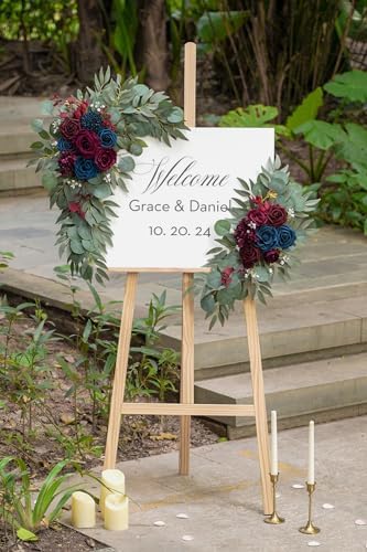 Navy and Burgundy Flower for Wedding Welcome Signs Decorations, Artificial Burgundy Wedding Arch Flowers for, alternate view
