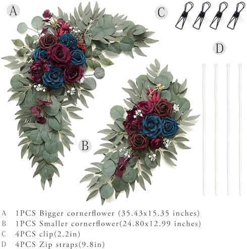 Navy and Burgundy Flower for Wedding Welcome Signs Decorations, Artificial Burgundy Wedding Arch Flowers for, alternate view