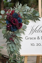 Navy and Burgundy Flower for Wedding Welcome Signs Decorations, Artificial Burgundy Wedding Arch Flowers for, alternate view