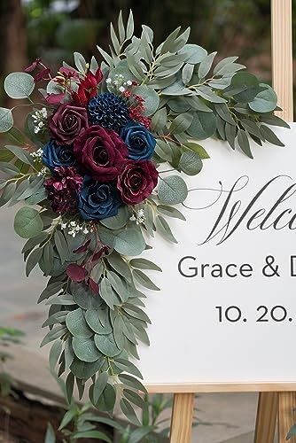 Navy and Burgundy Flower for Wedding Welcome Signs Decorations, Artificial Burgundy Wedding Arch Flowers for, alternate view