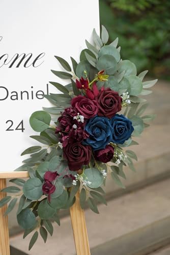 Navy and Burgundy Flower for Wedding Welcome Signs Decorations, Artificial Burgundy Wedding Arch Flowers for, alternate view