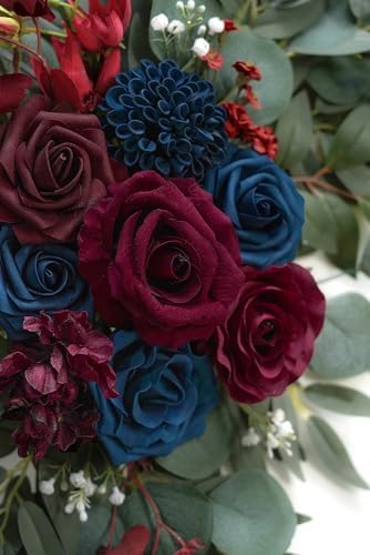 Navy and Burgundy Flower for Wedding Welcome Signs Decorations, Artificial Burgundy Wedding Arch Flowers for, alternate view