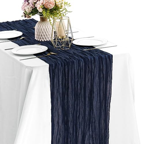 Navy Blue 10FT Cheesecloth Table Runner Boho Gauze Fabric Table Runner Rustic Sheer Runner for Wedding Bridal