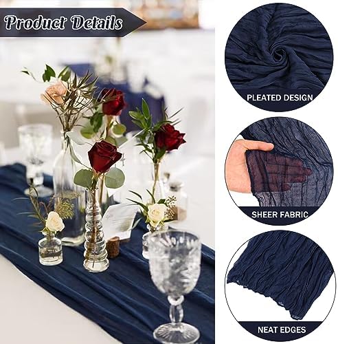 Navy Blue 10FT Cheesecloth Table Runner Boho Gauze Fabric Table Runner Rustic Sheer Runner for Wedding Bridal, alternate view