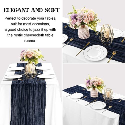Navy Blue 10FT Cheesecloth Table Runner Boho Gauze Fabric Table Runner Rustic Sheer Runner for Wedding Bridal, alternate view
