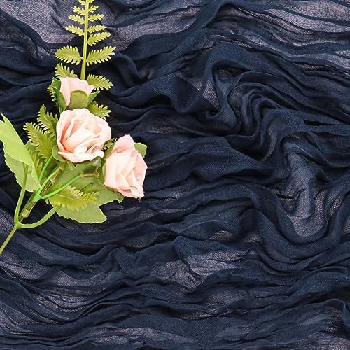 Navy Blue 10FT Cheesecloth Table Runner Boho Gauze Fabric Table Runner Rustic Sheer Runner for Wedding Bridal, alternate view