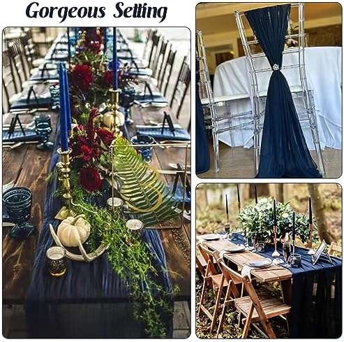 Navy Blue 10FT Cheesecloth Table Runner Boho Gauze Fabric Table Runner Rustic Sheer Runner for Wedding Bridal, alternate view