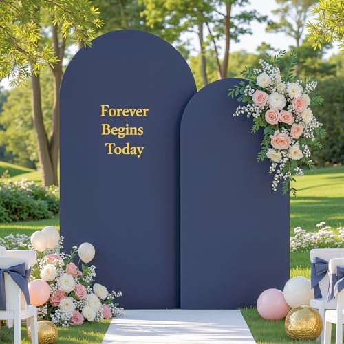 Navy Blue and Brown Arch Backdrop Cover Set of 2 Birthday Party Navy Arch Covers 7.2 and 6ft Wedding Arch Cover, alternate
