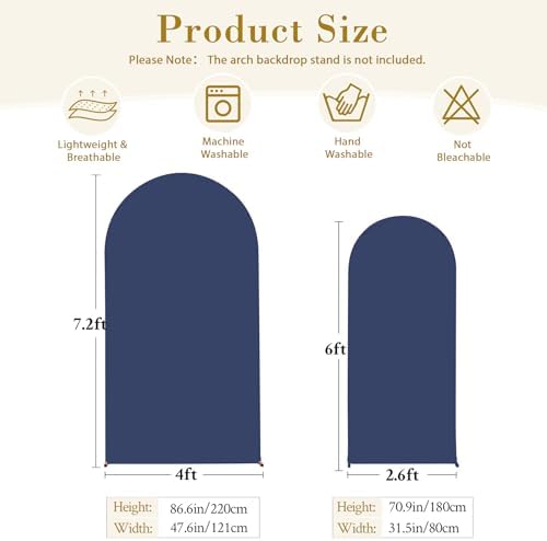 Navy Blue Arch Cover 2 Set-7.2FT, 6FT Arch Backdrop Cover Spandex Fitted Wedding Arch Stand Covers for Bridal, alternate view