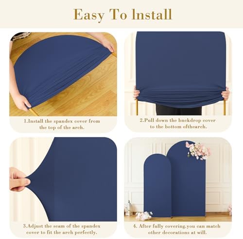 Navy Blue Arch Cover 2 Set-7.2FT, 6FT Arch Backdrop Cover Spandex Fitted Wedding Arch Stand Covers for Bridal, alternate view