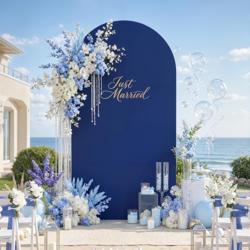 Navy Blue Arch Cover 6.6FT Spandex Fitted Wedding Arch Stand Covers Round Top Chiara Arch Covers Stretchy, alternate view 2