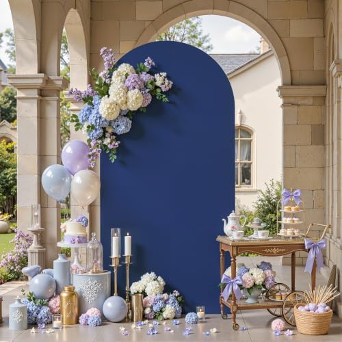 Navy Blue Arch Cover 6.6FT Spandex Fitted Wedding Arch Stand Covers Round Top Chiara Arch Covers Stretchy, alternate view 3