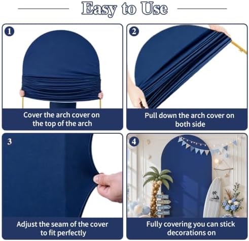 Navy Blue Arch Cover 6.6FT Spandex Fitted Wedding Arch Stand Covers Round Top Chiara Arch Covers Stretchy, alternate view 5