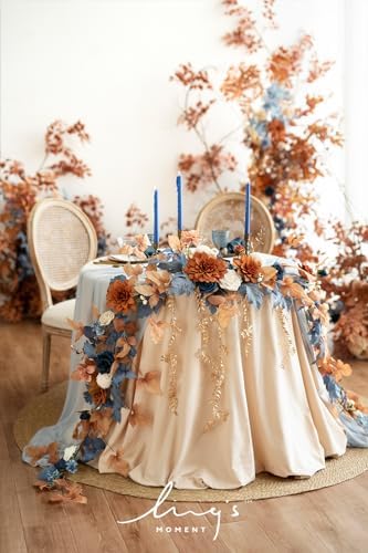 Navy Blue Artificial Flower Garland Wedding Arch 9 FT in 9FT in Or-russet Orange & Denim Blue, alternate view 2