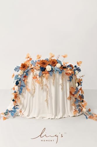Navy Blue Artificial Flower Garland Wedding Arch 9 FT in 9FT in Or-russet Orange & Denim Blue, alternate view 3