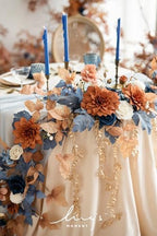 Navy Blue Artificial Flower Garland Wedding Arch 9 FT in 9FT in Or-russet Orange & Denim Blue, alternate view 4