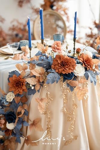 Navy Blue Artificial Flower Garland Wedding Arch 9 FT in 9FT in Or-russet Orange & Denim Blue, alternate view 4