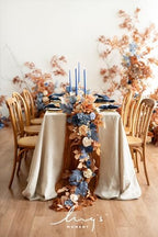 Navy Blue Artificial Flower Garland Wedding Arch 9 FT in 9FT in Or-russet Orange & Denim Blue, alternate view 5