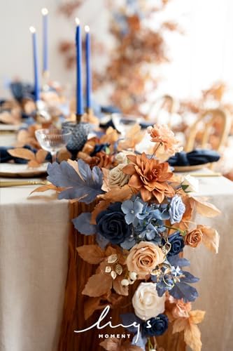 Navy Blue Artificial Flower Garland Wedding Arch 9 FT in 9FT in Or-russet Orange & Denim Blue, alternate view 6